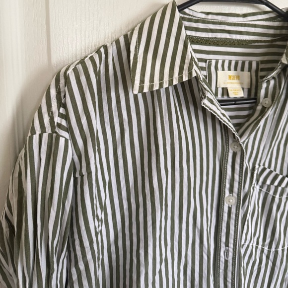 Anthropologie Maeve Bennet Boyfriend Oversized Button Down Green stripe - Picture 4 of 5